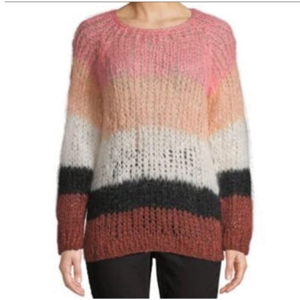 Maiami Mohair Knit Multi Colored Striped Sweater Anthropologie Medium